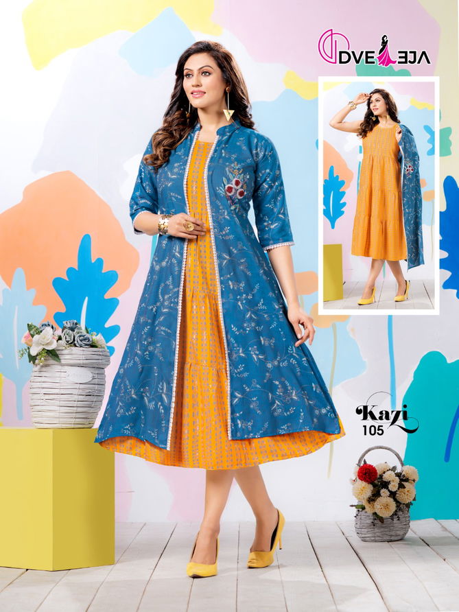 Dveeja Kazi Fancy Designer Regular Wear Rayon Kurti With Jacket Collection